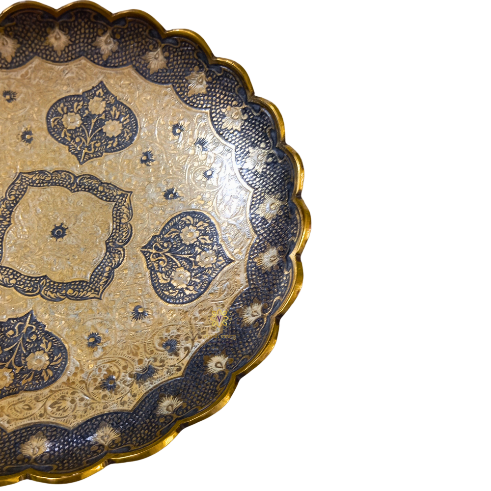 Kshitij Kala Thaal – Horizon-Hued Brass Platter with Ornate Grey Detailing (Flat Platter) – Brass | Diwali Gifting | Home Decor | Housewarming Gift | Corporate Gifting