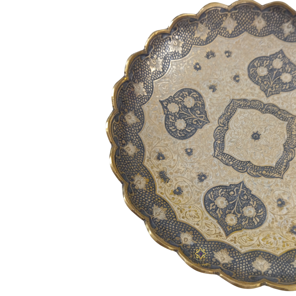 Kshitij Kala Thaal – Horizon-Hued Brass Platter with Ornate Grey Detailing (Flat Platter) – Brass | Diwali Gifting | Home Decor | Housewarming Gift | Corporate Gifting