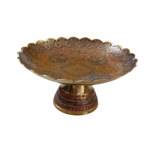 Kshitij Kala Thaal – Horizon-Hued Brass Platter with Ornate Red & Black Detailing (Pedastal Thaal) – Brass | Diwali Gifting | Home Decor | Housewarming Gift | Corporate Gifting