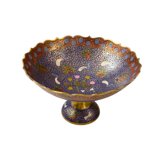 MorMeenakshi Bowl – Brass Pedestal Bowl with Handcrafted Meenakari & Peacock Motifs – Brass | Diwali Gifting | Home Decor | Housewarming Gift | Corporate Gifting