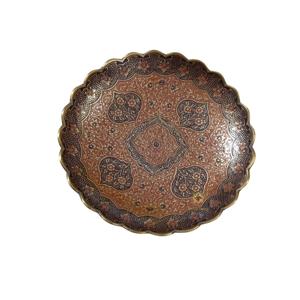 Kshitij Kala Thaal – Horizon-Hued Brass Platter with Ornate Red & Black Detailing (Pedastal Thaal) – Brass | Diwali Gifting | Home Decor | Housewarming Gift | Corporate Gifting