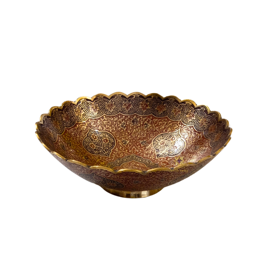 Kshitij Kala Thaal – Horizon-Hued Brass Platter with Ornate Red & Black Detailing (Deep Bowl ) – Brass | Diwali Gifting | Home Decor | Housewarming Gift | Corporate Gifting
