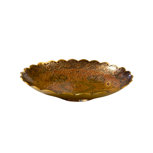 Kshitij Kala Thaal – Horizon-Hued Brass Platter with Ornate Red & Black Detailing (Flat Platter) – Brass | Diwali Gifting | Home Decor | Housewarming Gift | Corporate Gifting