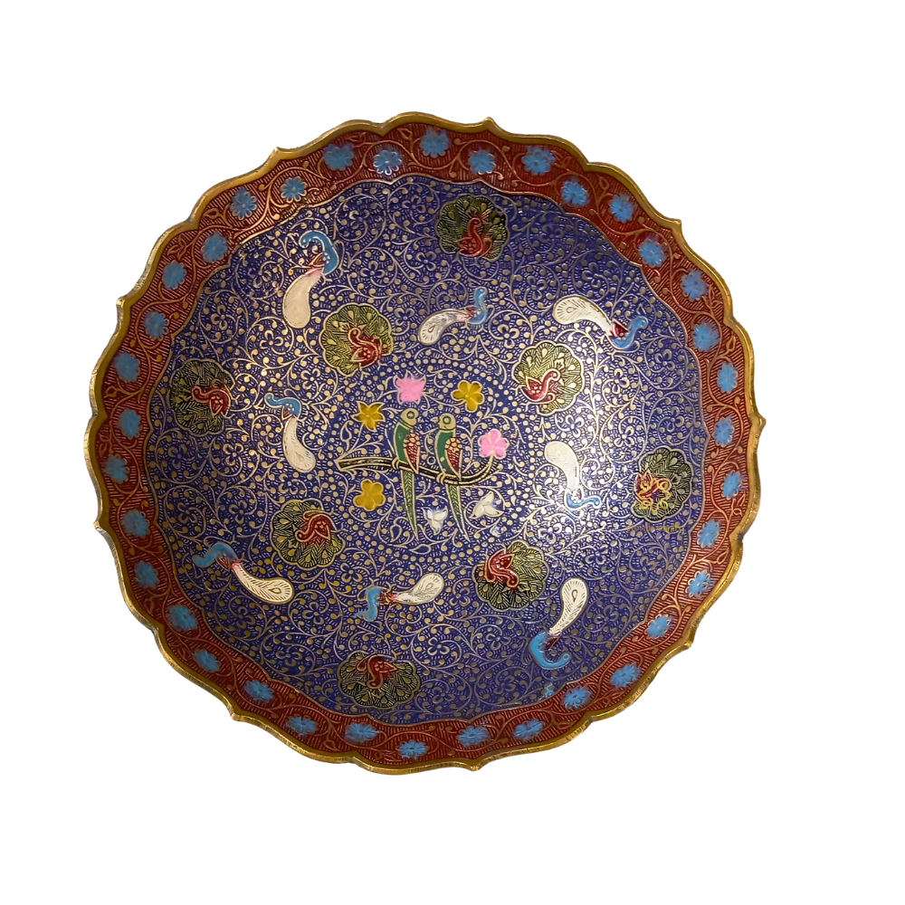 MorMeenakshi Bowl β Brass Pedestal Bowl with Handcrafted Meenakari & Peacock Motifs β Brass | Diwali Gifting | Home Decor | Housewarming Gift | Corporate Gifting
