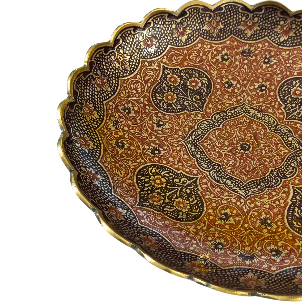 Kshitij Kala Thaal – Horizon-Hued Brass Platter with Ornate Red & Black Detailing (Pedastal Thaal) – Brass | Diwali Gifting | Home Decor | Housewarming Gift | Corporate Gifting