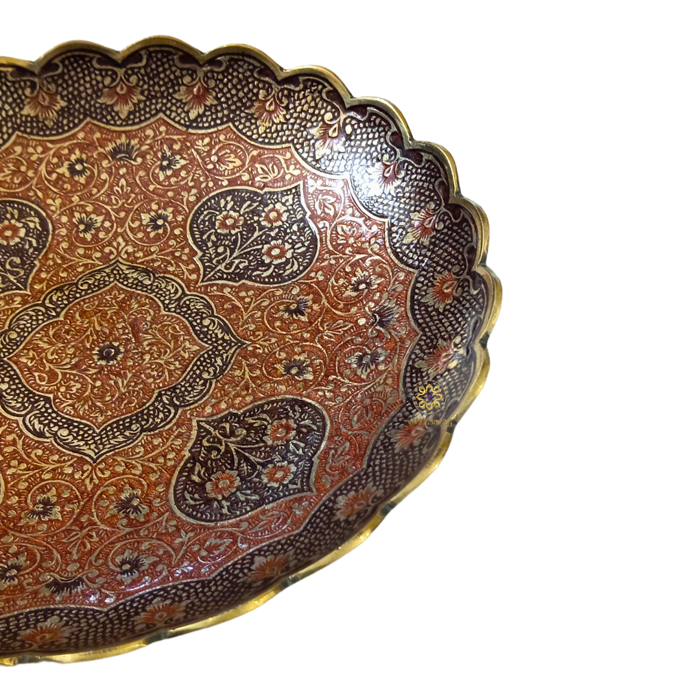 Kshitij Kala Thaal – Horizon-Hued Brass Platter with Ornate Red & Black Detailing (Pedastal Thaal) – Brass | Diwali Gifting | Home Decor | Housewarming Gift | Corporate Gifting