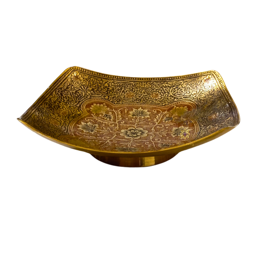 Pushp Saaj Thaal – Square-Edged Brass Platter with Floral Meenakari Art – Brass | Diwali Gifting | Home Decor | Housewarming Gift | Corporate Gifting