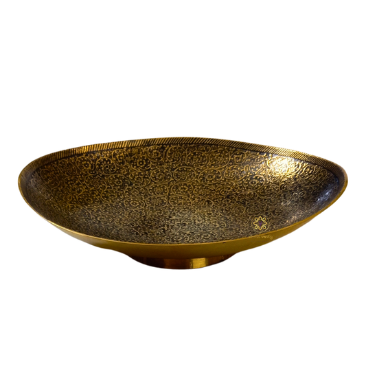 Kala Saaj Thaal – Decorative Oval Brass Platter with Delicate Engraved Enamelling (Black) – Brass | Diwali Gifting | Home Decor | Housewarming Gift | Corporate Gifting