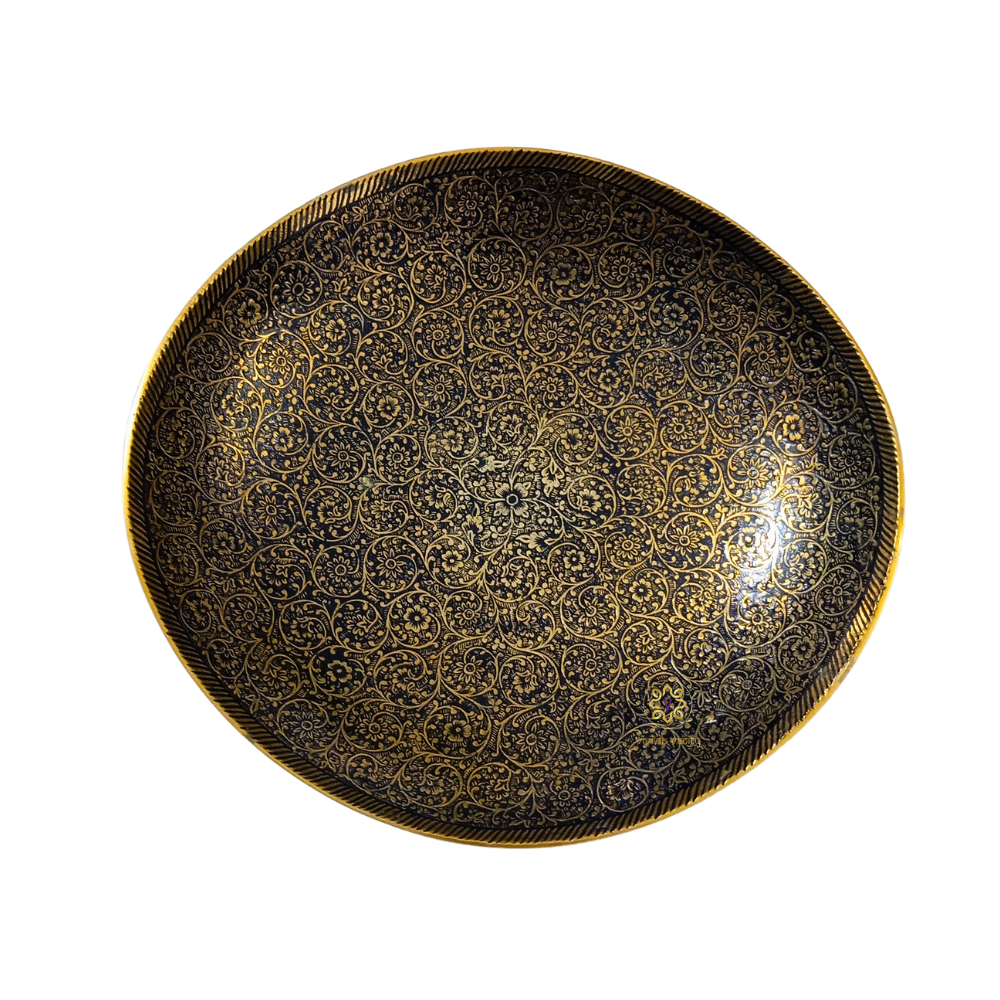Kala Saaj Thaal – Decorative Oval Brass Platter with Delicate Engraved Enamelling (Black) – Brass | Diwali Gifting | Home Decor | Housewarming Gift | Corporate Gifting