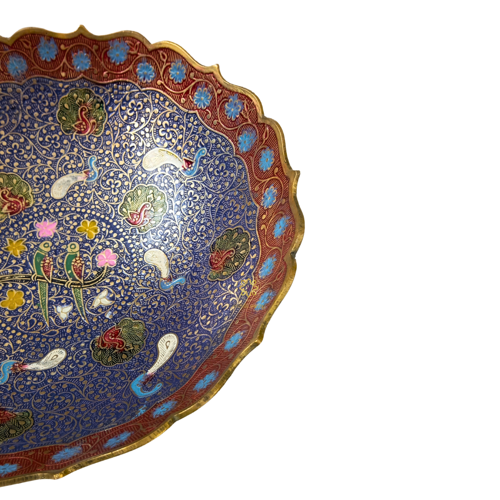 MorMeenakshi Bowl β Brass Pedestal Bowl with Handcrafted Meenakari & Peacock Motifs β Brass | Diwali Gifting | Home Decor | Housewarming Gift | Corporate Gifting