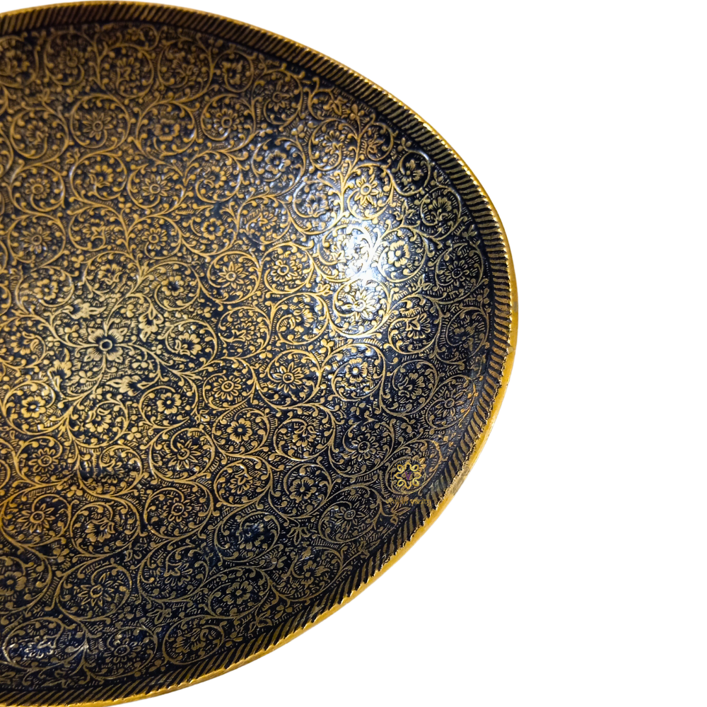 Kala Saaj Thaal – Decorative Oval Brass Platter with Delicate Engraved Enamelling (Black) – Brass | Diwali Gifting | Home Decor | Housewarming Gift | Corporate Gifting