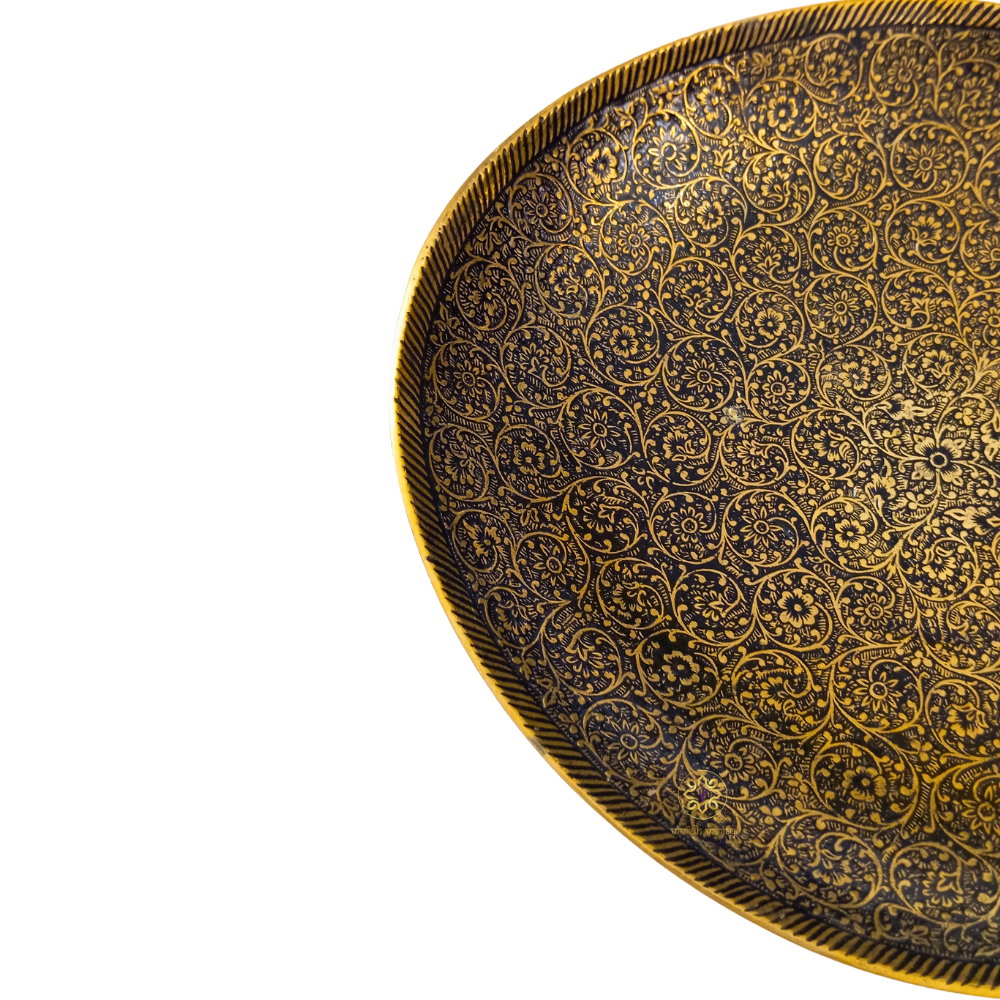 Kala Saaj Thaal – Decorative Oval Brass Platter with Delicate Engraved Enamelling (Black) – Brass | Diwali Gifting | Home Decor | Housewarming Gift | Corporate Gifting