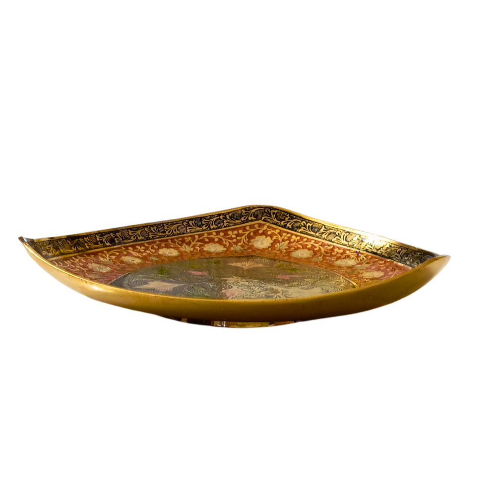 Rang Leela Thaal – Colour-Accented Brass Platter with Flower Motifs – Brass | Diwali Gifting | Home Decor | Housewarming Gift | Corporate Gifting