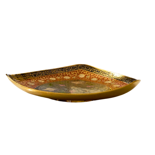 Rang Leela Thaal – Colour-Accented Brass Platter with Flower Motifs – Brass | Diwali Gifting | Home Decor | Housewarming Gift | Corporate Gifting