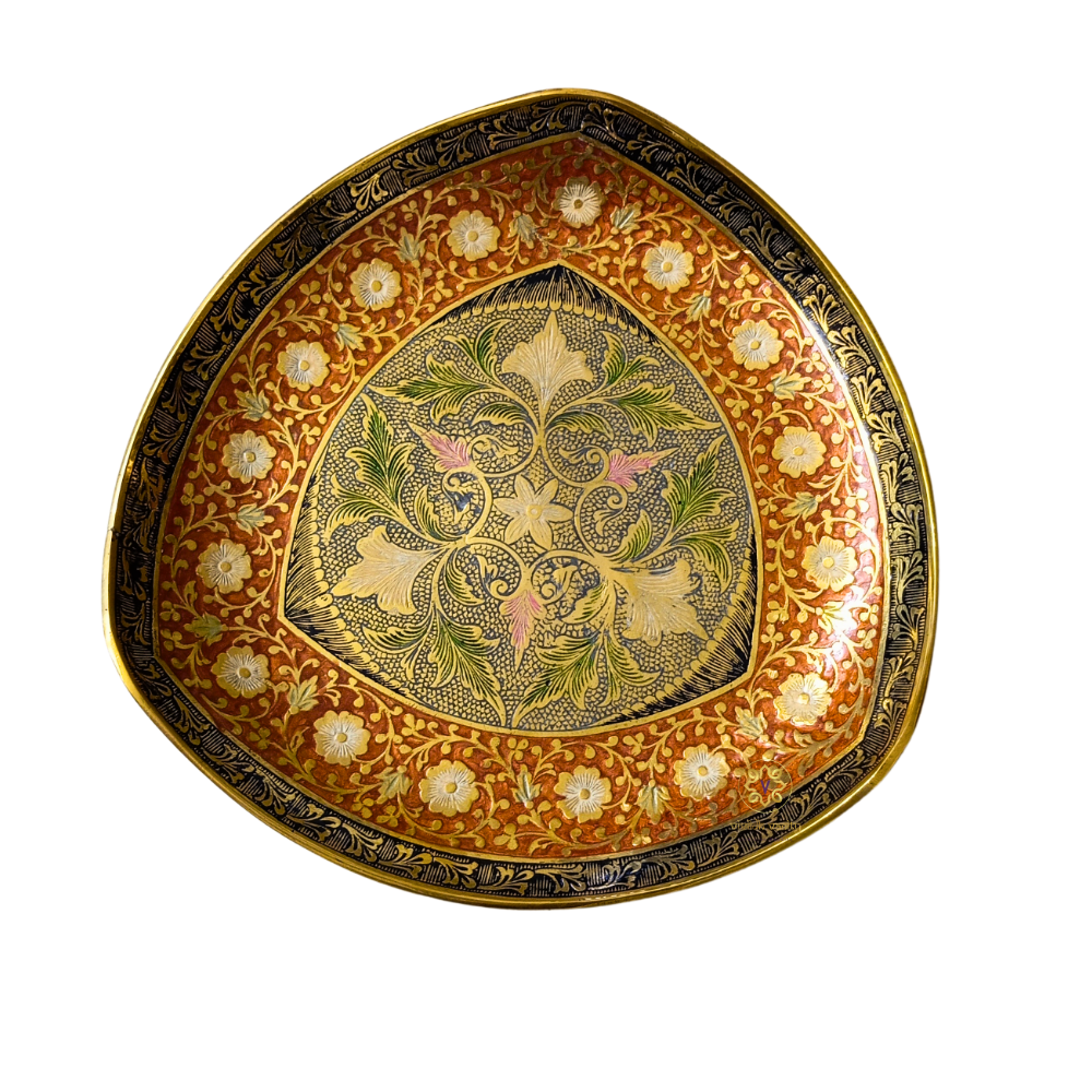 Rang Leela Thaal – Colour-Accented Brass Platter with Flower Motifs – Brass | Diwali Gifting | Home Decor | Housewarming Gift | Corporate Gifting