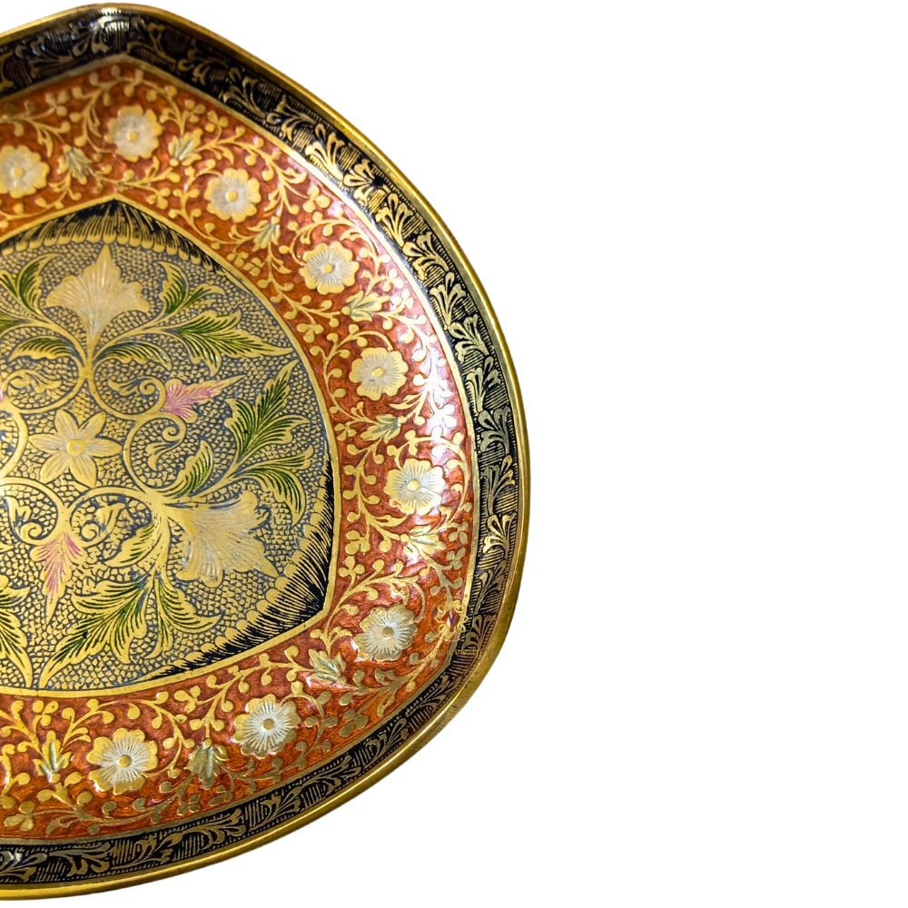 Rang Leela Thaal – Colour-Accented Brass Platter with Flower Motifs – Brass | Diwali Gifting | Home Decor | Housewarming Gift | Corporate Gifting