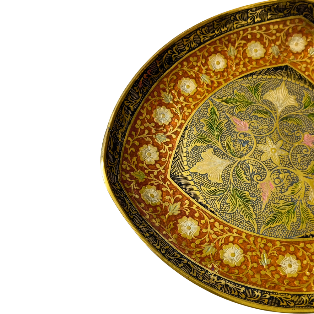 Rang Leela Thaal – Colour-Accented Brass Platter with Flower Motifs – Brass | Diwali Gifting | Home Decor | Housewarming Gift | Corporate Gifting