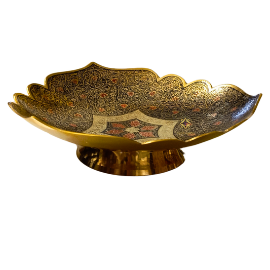 Shahi Raat Thaal – Night-Hued Brass Platter with Flower Motifs – Brass | Diwali Gifting | Home Decor | Housewarming Gift | Corporate Gifting