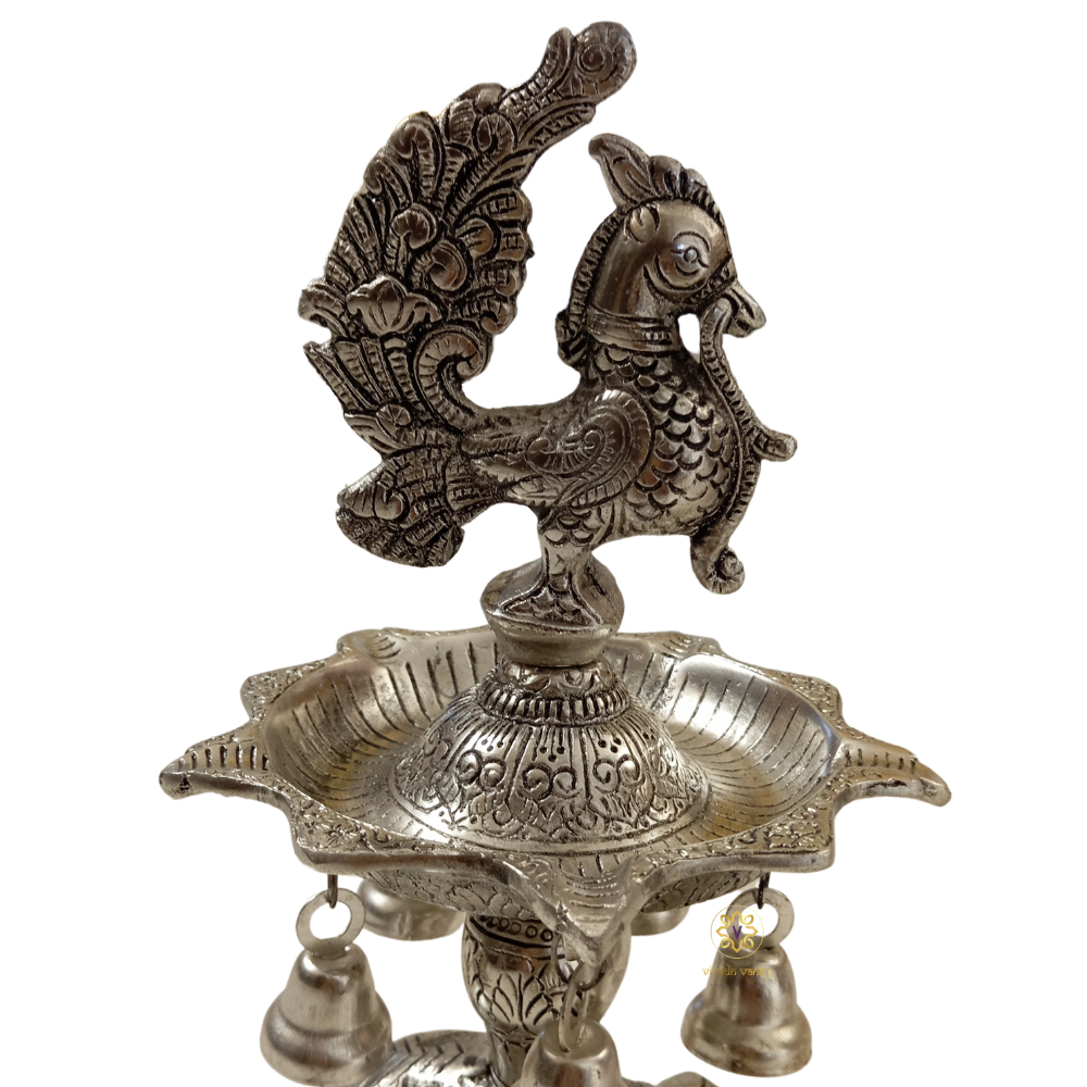 Gaj Mayur Samai – German Silver Traditional Lamp with Elephant Base & Peacock Finial – Diwali Gifting | Pooja Decor | Home Decor | Housewarming Gift | Wedding Gift