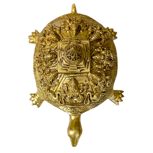 AshtaLakshmi Shree Yantra - Sacred Brass Tortoise Idol with Shree Yantra & Ashta Lakshmi Blessings – Brass | Pooja Decor | Diwali Gifting | Home Decor | Housewarming Gift