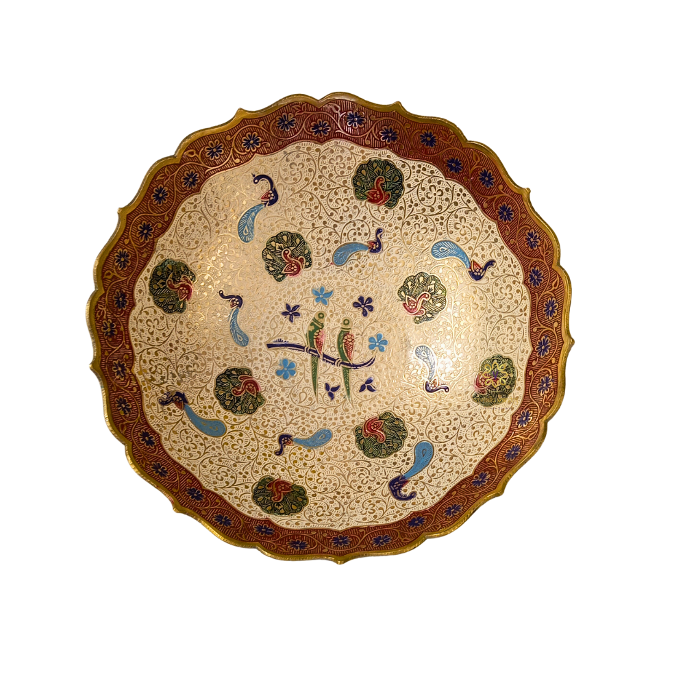ShwetMeenakshi Bowl – Brass Pedestal Bowl with White Meenakari & Peacock Motifs – Brass | Diwali Gifting | Home Decor | Housewarming Gift | Corporate Gifting