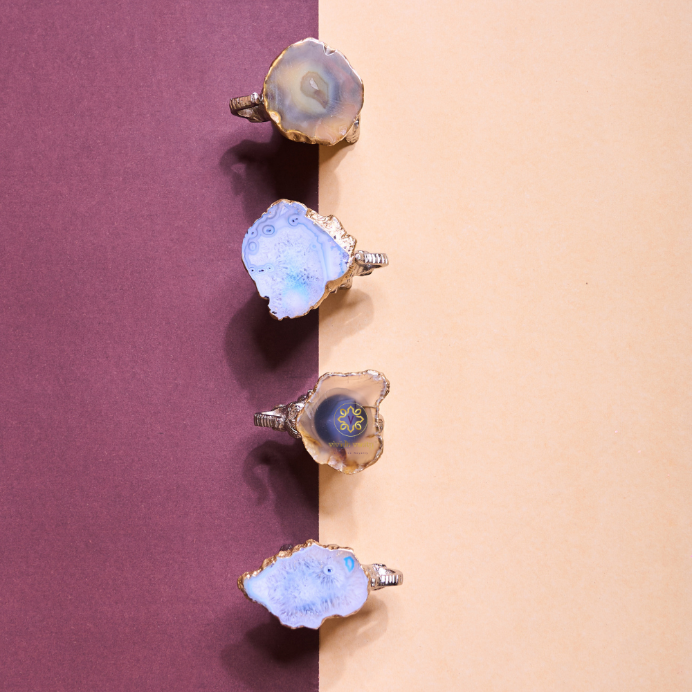 Glimmer Tusks - Silver Finish Metal Elephant Candle Holder Set of 4 with Agate base – Dining Table Use | Housewarming Gifting | Home DecorHolder Set of 4 with Agate base