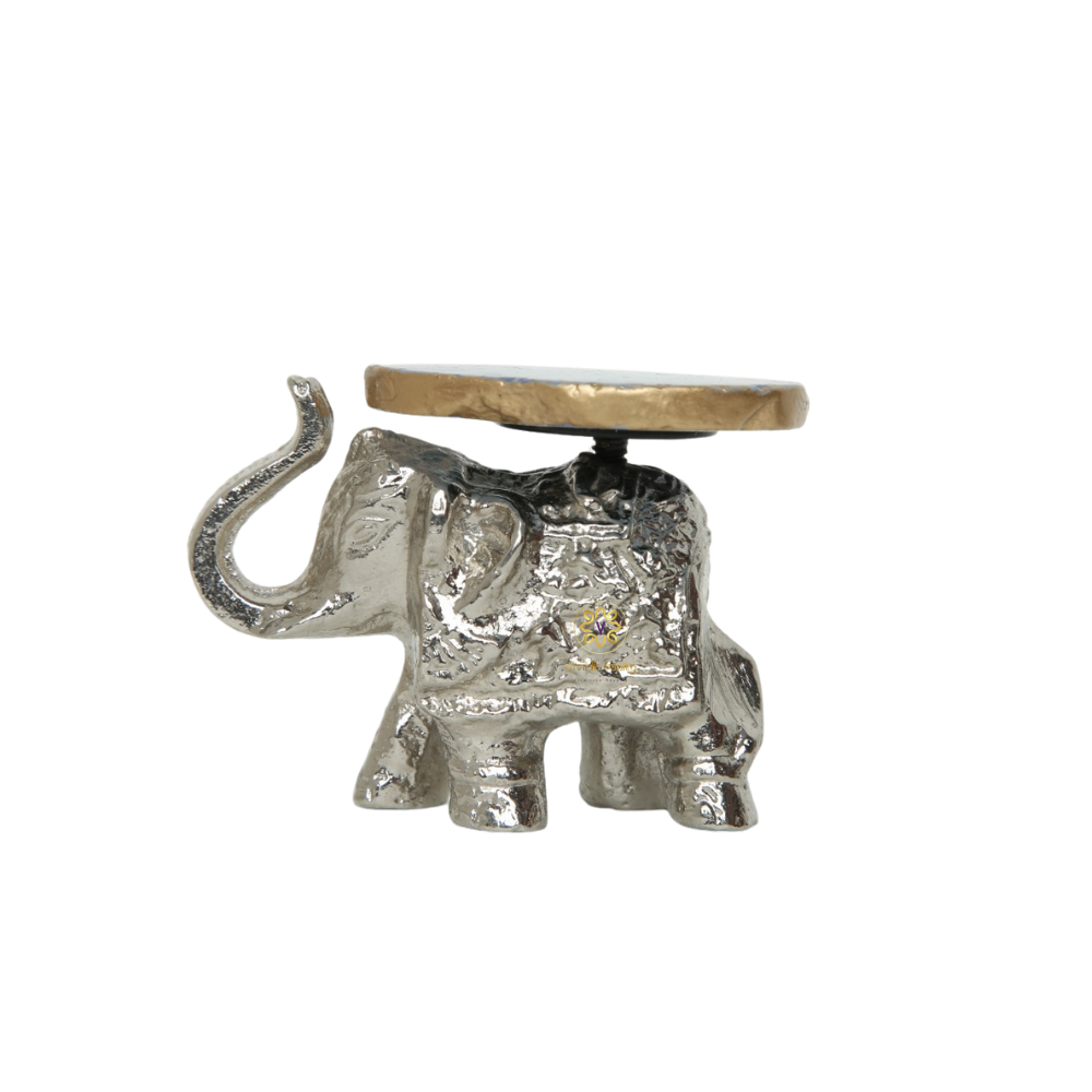Glimmer Tusks - Silver Finish Metal Elephant Candle Holder Set of 4 with Agate base – Dining Table Use | Housewarming Gifting | Home DecorHolder Set of 4 with Agate base