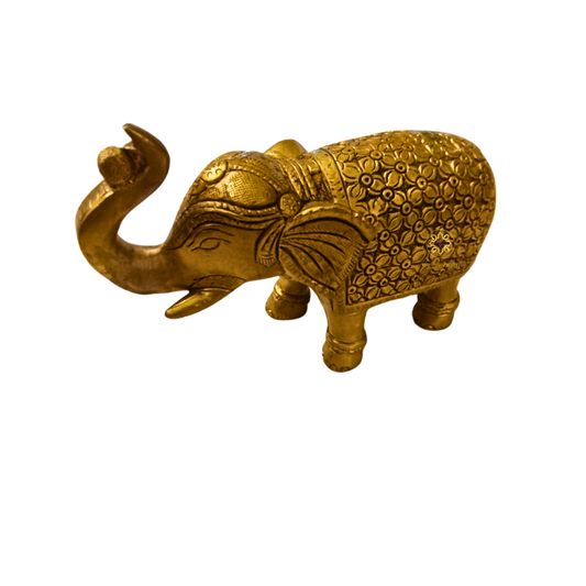 Pushpa Haathi – Pure Brass Elephant with Floral Hand Carving – Brass | Diwali Gifting | Home Decor | Housewarming Gift | Corporate Gifting