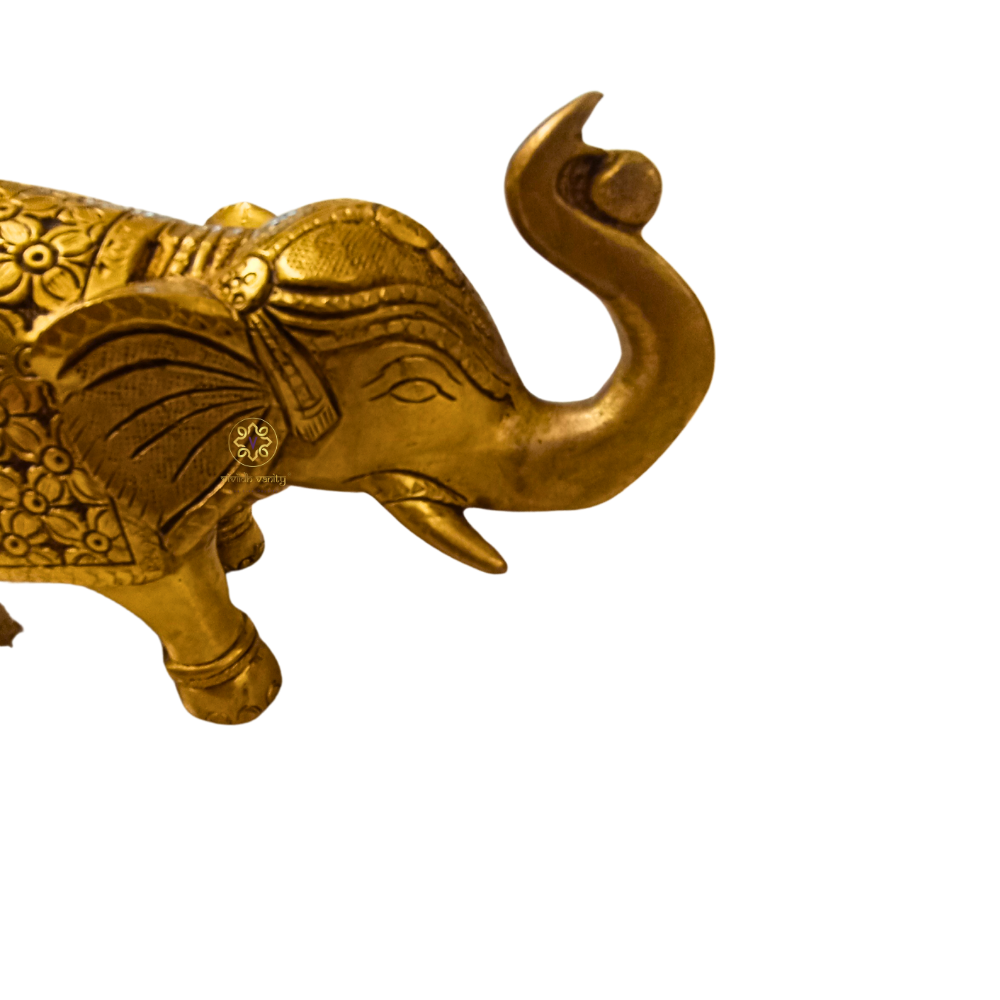 Pushpa Haathi – Pure Brass Elephant with Floral Hand Carving – Brass | Diwali Gifting | Home Decor | Housewarming Gift | Corporate Gifting