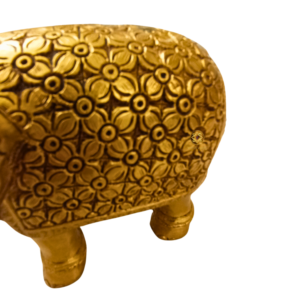 Pushpa Haathi – Pure Brass Elephant with Floral Hand Carving – Brass | Diwali Gifting | Home Decor | Housewarming Gift | Corporate Gifting