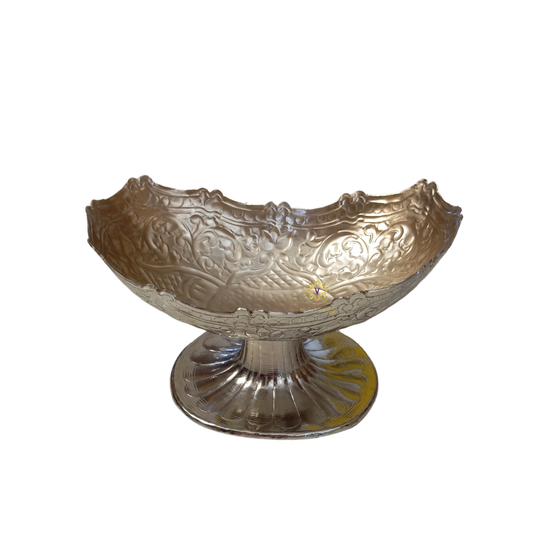 Silvella Bowl – Carved Silver Plated Oval Fruit Bowl – Diwali Gifting | Home Decor | Housewarming Gift | Wedding Gift | Corporate Gifting