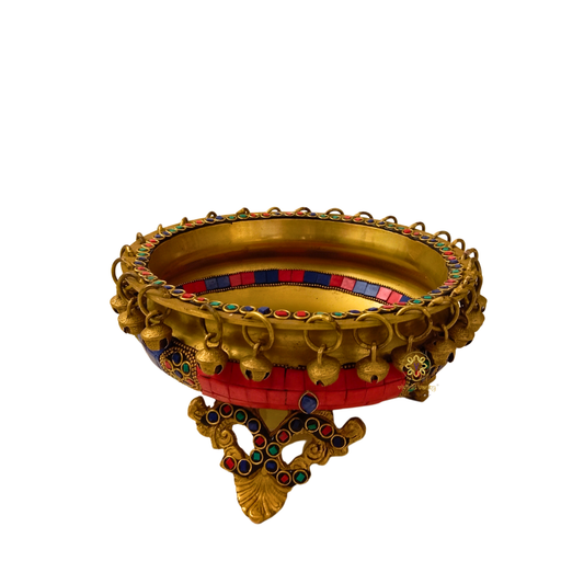 Shringar Urli – Brass Urli with Stone Work & Ghungroos – Brass | Diwali Gifting | Home Decor | Housewarming Gift | Corporate Gifting