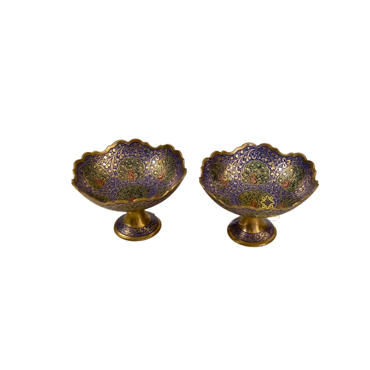 RajNeel Set – Brass Meenakari Ice Cream Bowl Duo in Royal Blue with Peacock Motifs – Brass | Diwali Gifting | Home Decor | Housewarming Gift | Wedding Gift
