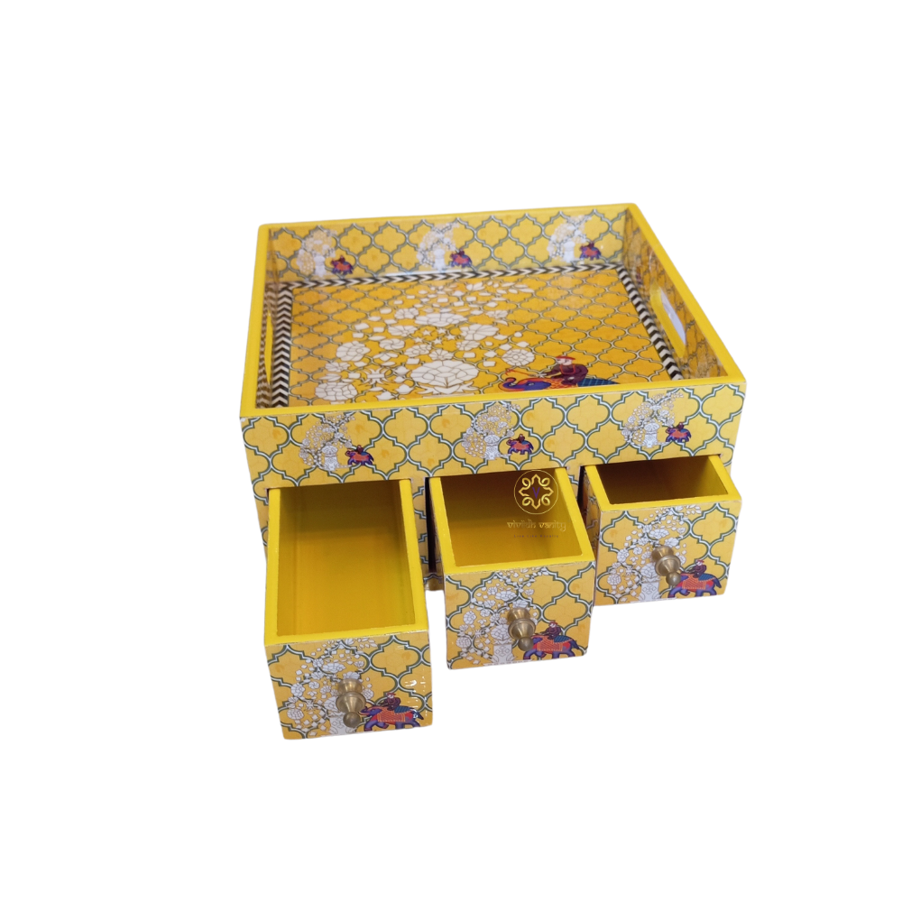 Haathi Hive – MDF Epoxy Coated Table Organiser with Drawers (Multipurpose Use) – Diwali Gifting | Home Decor | Housewarming Gift | Wedding Gift | Corporate Gifting