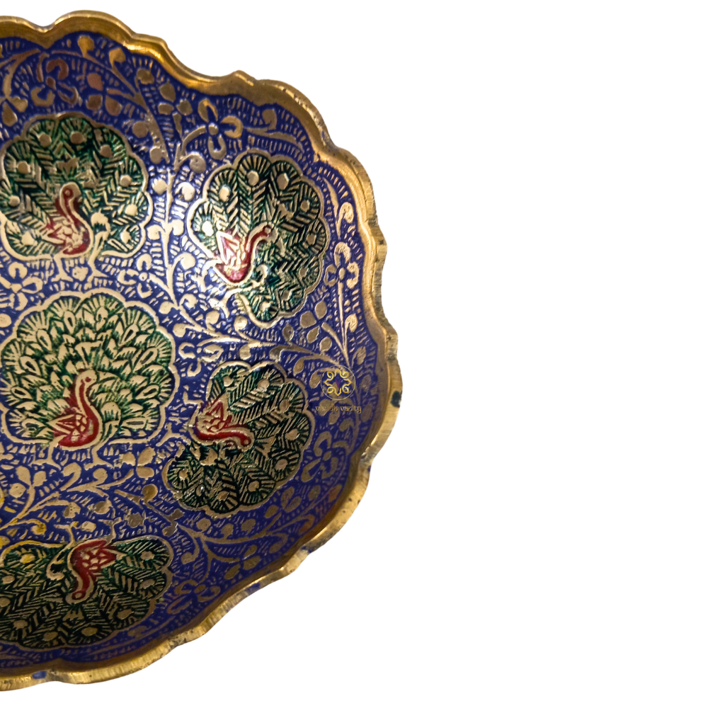 RajNeel Set – Brass Meenakari Ice Cream Bowl Duo in Royal Blue with Peacock Motifs – Brass | Diwali Gifting | Home Decor | Housewarming Gift | Wedding Gift