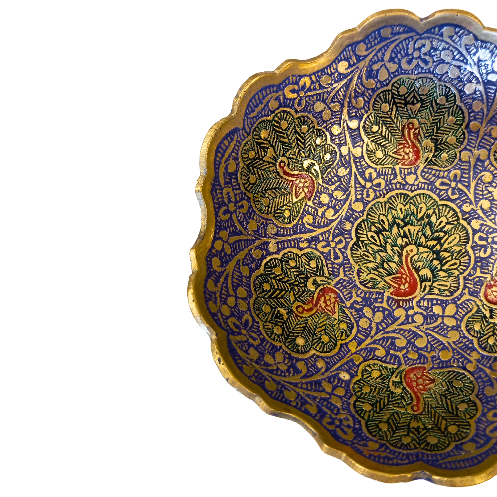 RajNeel Set – Brass Meenakari Ice Cream Bowl Duo in Royal Blue with Peacock Motifs – Brass | Diwali Gifting | Home Decor | Housewarming Gift | Wedding Gift