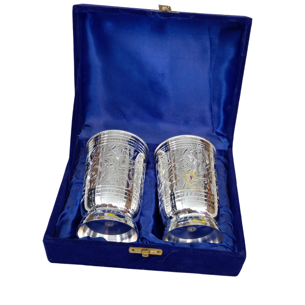 Arghya Duo β Silver Plated Brass Water Glass Set of 2 with Velvet Box β Brass | Diwali Gifting | Home Decor | Housewarming Gift | Corporate Gifting