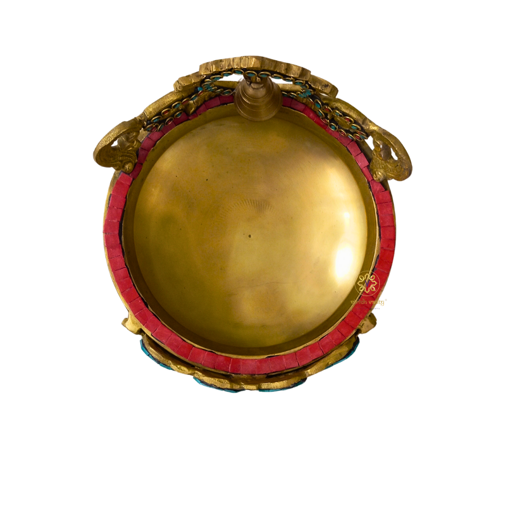 NrityaMandala Urli – Brass Urli with Stone Work & Bell Arch – Brass | Diwali Gifting | Home Decor | Housewarming Gift | Corporate Gifting