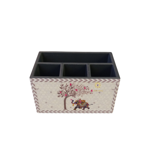 Raj Ivory Organiser – MDF Epoxy Coated Cutlery Stand with Elephant Design – Diwali Gifting | Home Decor | Housewarming Gift | Wedding Gift | Corporate Gifting