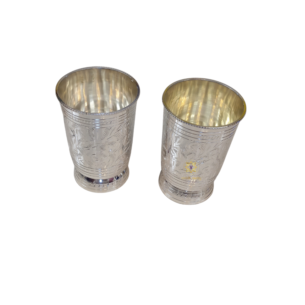 Arghya Duo β Silver Plated Brass Water Glass Set of 2 with Velvet Box β Brass | Diwali Gifting | Home Decor | Housewarming Gift | Corporate Gifting