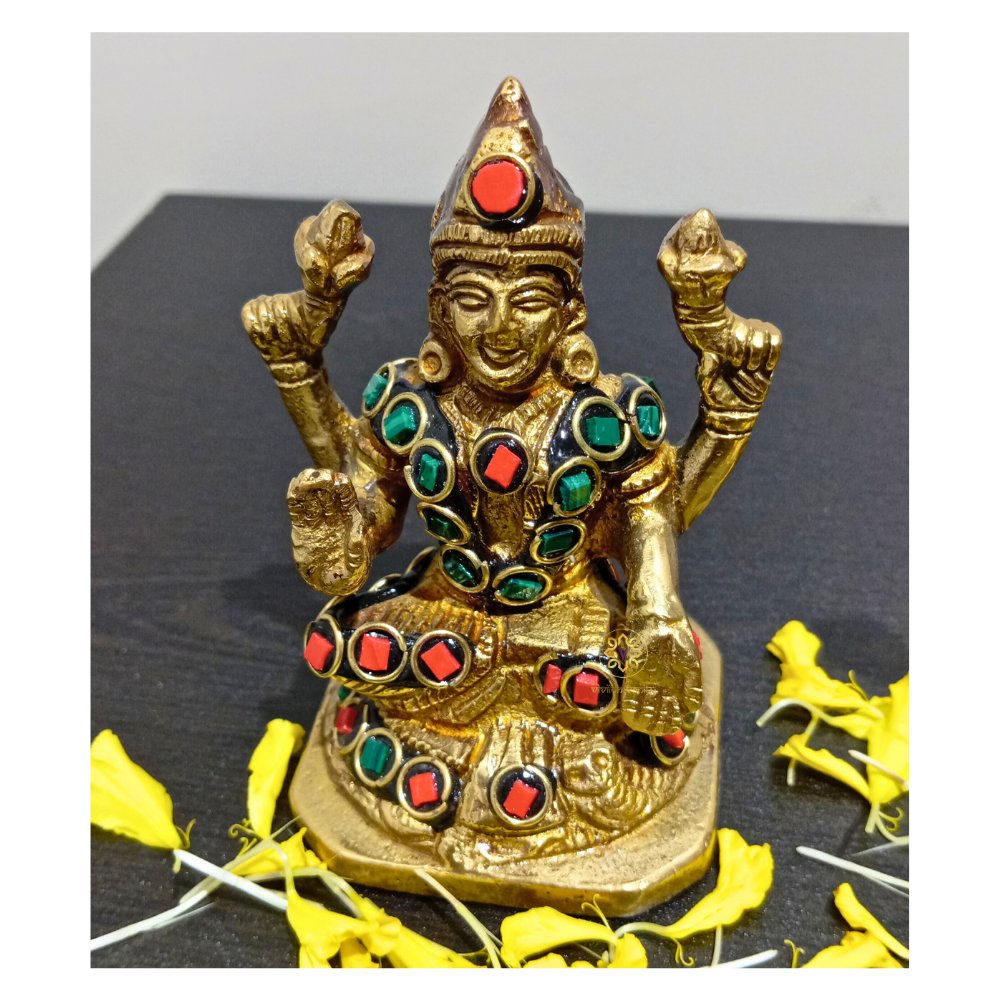 RatnaTriveni Sampatti Set – Brass Lakshmi Ganesh Saraswati Idol Set with Stone Embellishments – Brass | Pooja Decor | Wedding Gift | Home Decor | Housewarming Gift