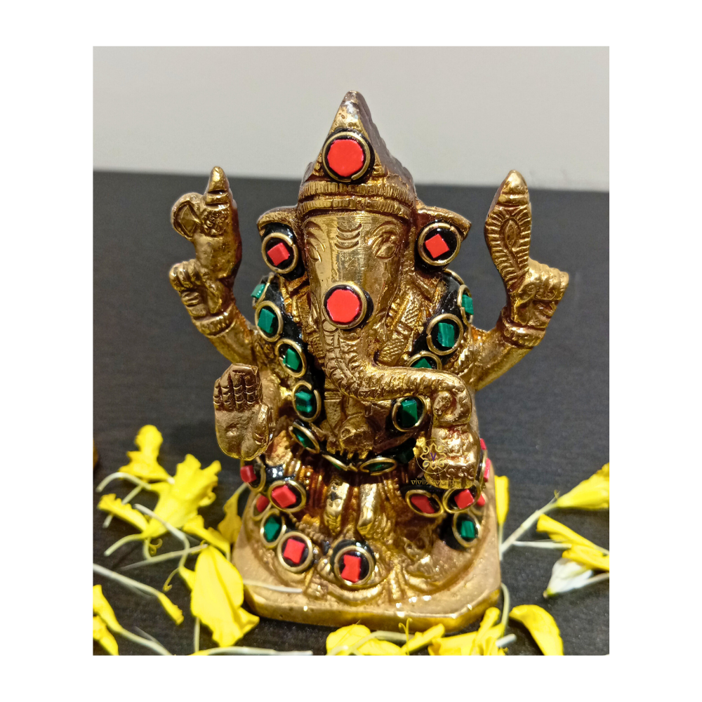 RatnaTriveni Sampatti Set – Brass Lakshmi Ganesh Saraswati Idol Set with Stone Embellishments – Brass | Pooja Decor | Wedding Gift | Home Decor | Housewarming Gift