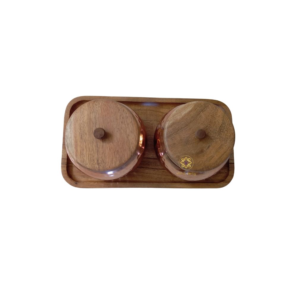 Vedh Copper Set β Wooden Tray with 2 Copper-Coated Metal Jars & Airtight Wooden Lids β Diwali Gifting | Home Decor | Housewarming Gift | Wedding Gift | Corporate Gifting