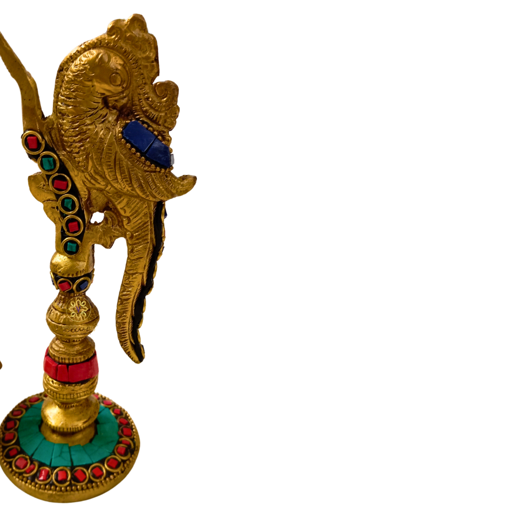 MadhuraPakshi Deep – Brass Hanging Parrot Diya Set with Stone Work – Brass | Pooja Items | Diwali Gifting | Home Decor | Housewarming Gift
