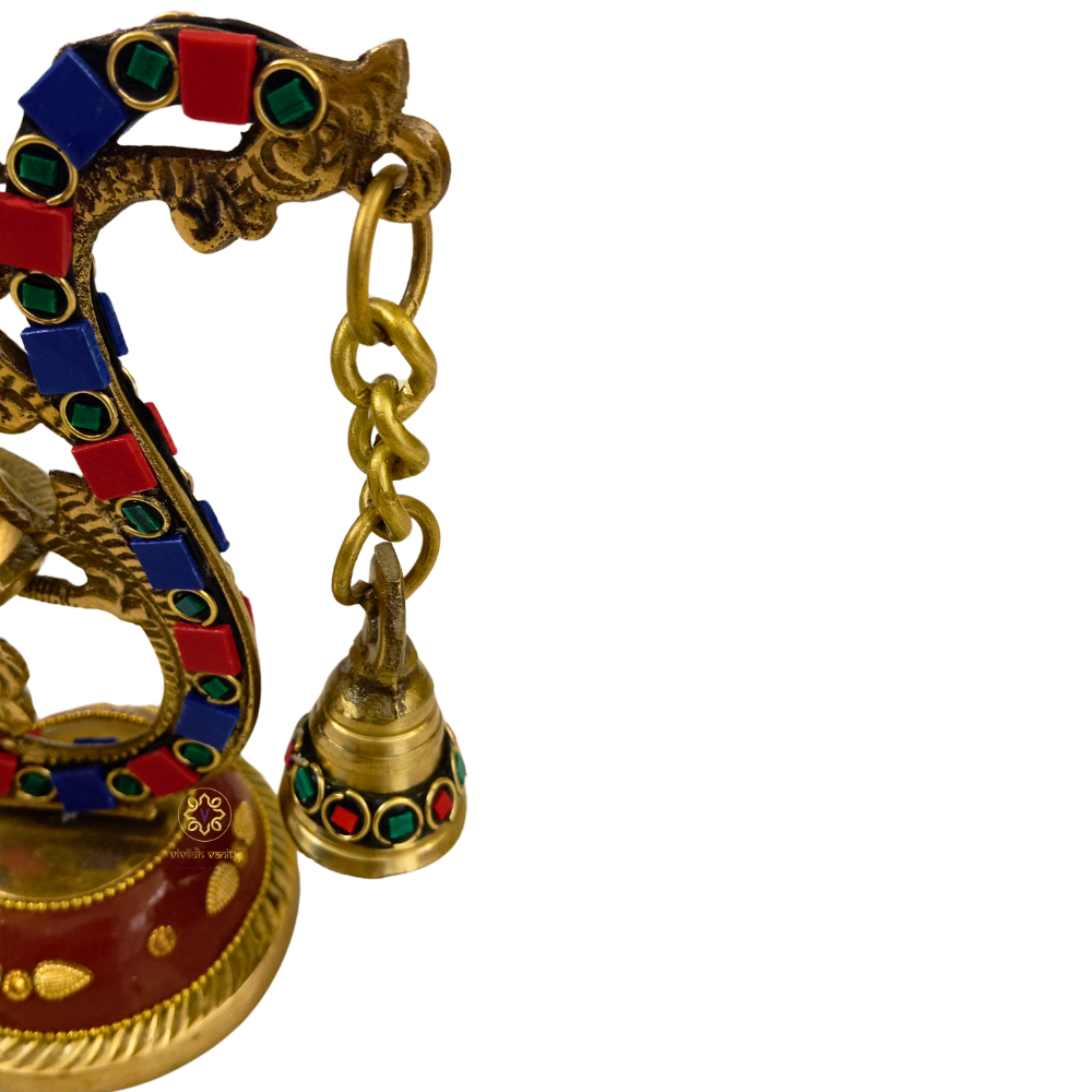 MeenMayur Deepam – Brass Peacock Diya with Bell, Meenakari & Stonework – Brass | Pooja Decor | Wedding Gift | Home Decor | Housewarming Gift