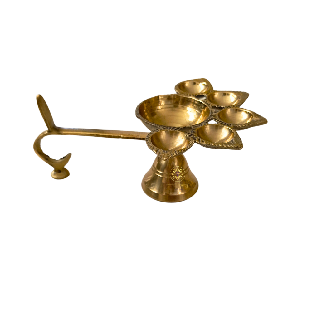 KarJyoti Deepam – Brass Hand-Held Panchmukhi Aarti Diya – Brass | Pooja Items | Diwali Gifting | Home Decor | Housewarming Gift