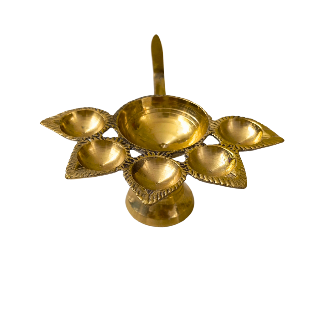 KarJyoti Deepam – Brass Hand-Held Panchmukhi Aarti Diya – Brass | Pooja Items | Diwali Gifting | Home Decor | Housewarming Gift