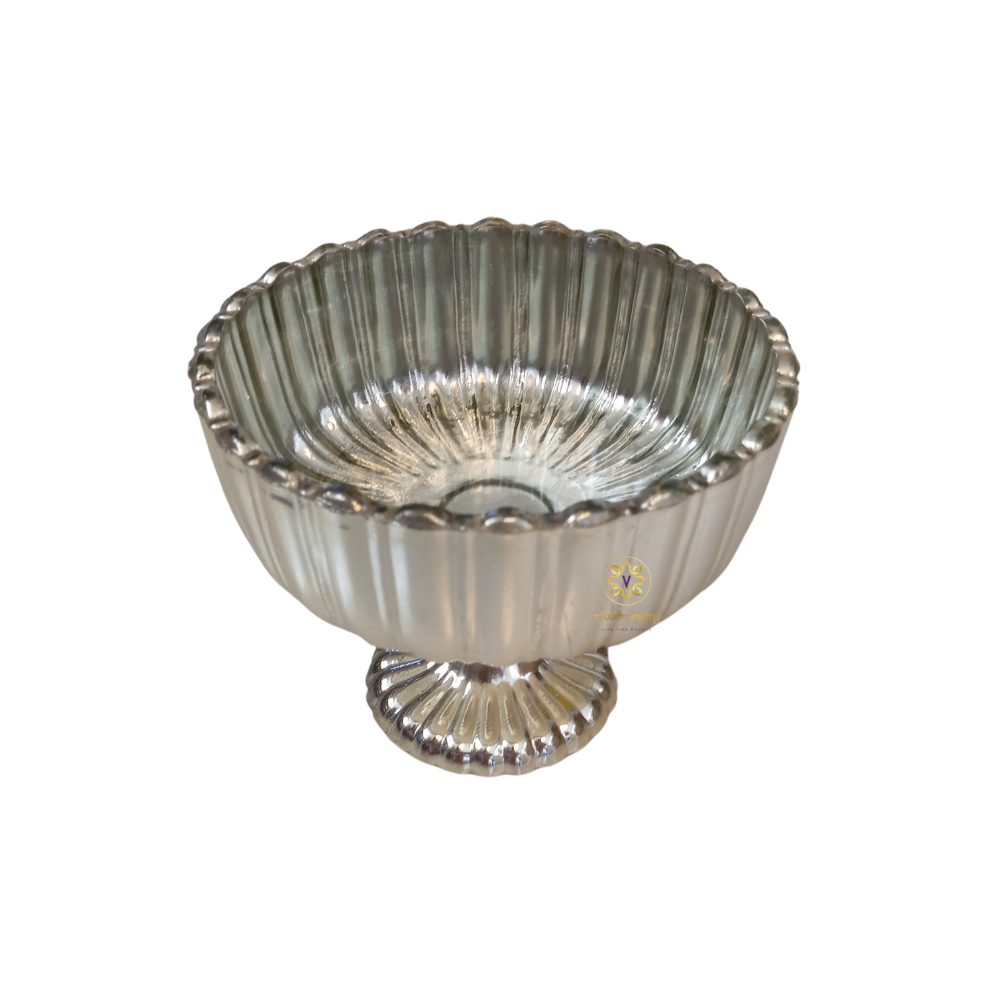 Twilight Silver Bowl β Ribbed Crystal Glass Bowl with Antique Silver Finish β Diwali Gifting | Home Decor | Housewarming Gift | Wedding Gift | Corporate Gifting