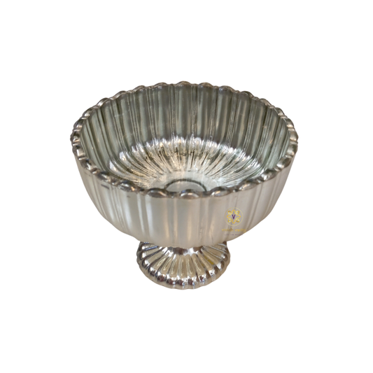Twilight Silver Bowl – Ribbed Crystal Glass Bowl with Antique Silver Finish – Diwali Gifting | Home Decor | Housewarming Gift | Wedding Gift | Corporate Gifting