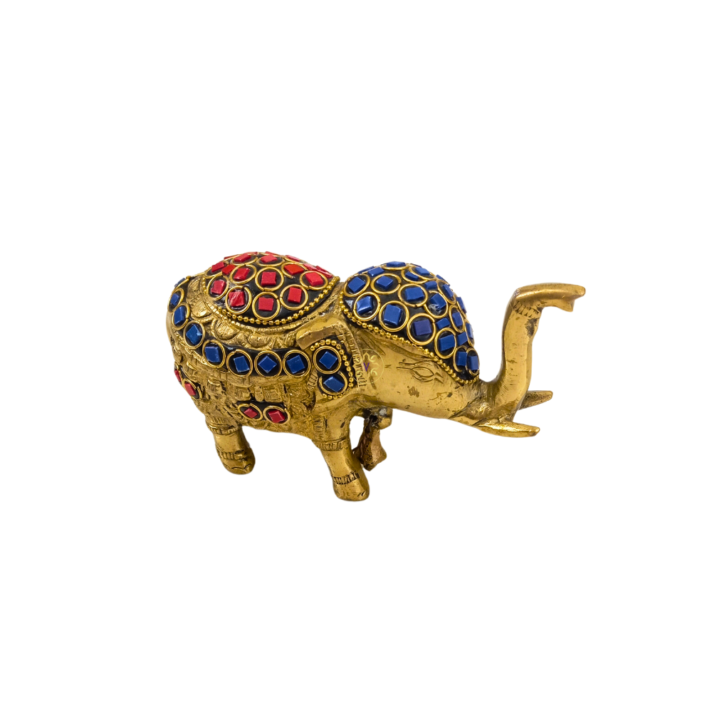 ShringarGaja Duo – Stone-Studded Brass Elephant Pair with Hanging Bells – Brass | Diwali Gifting | Home Decor | Housewarming Gift | Wedding Gift